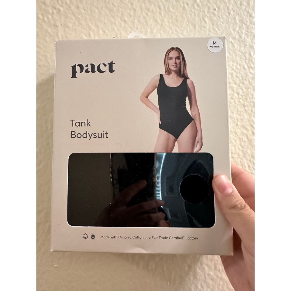 NWT Pact Sz M Black Everyday Scoop Neck Bodysuit Organic Cotton Snap Crotch - Picture 4 of 8